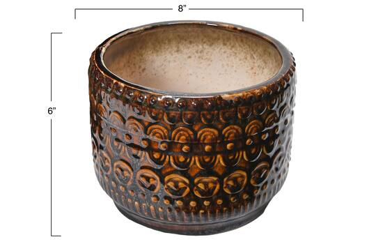 Hello Honey® 8" Round Embossed Stoneware Planter with Reactive Glaze Finish